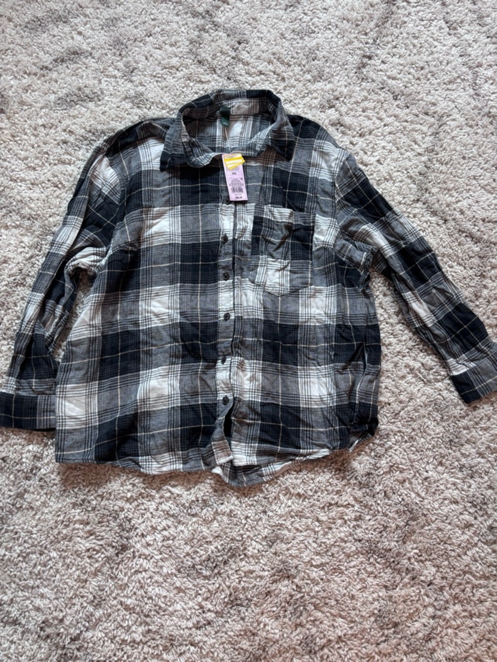 Women’s Oversized Black & White Plaid Flannel
